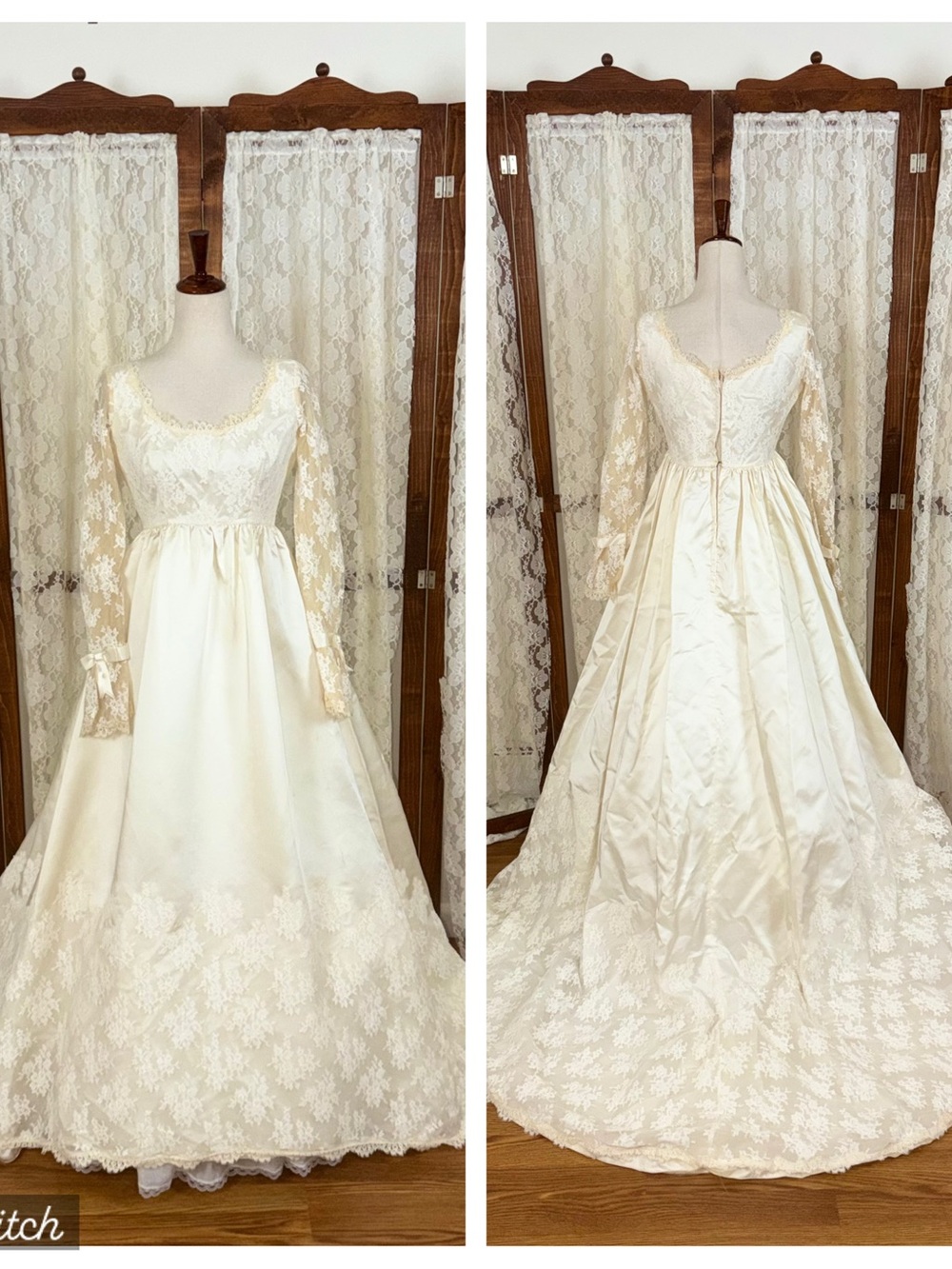 Gorgeous Vintage 1970s Union Made Satin & Lace Wedding Gown